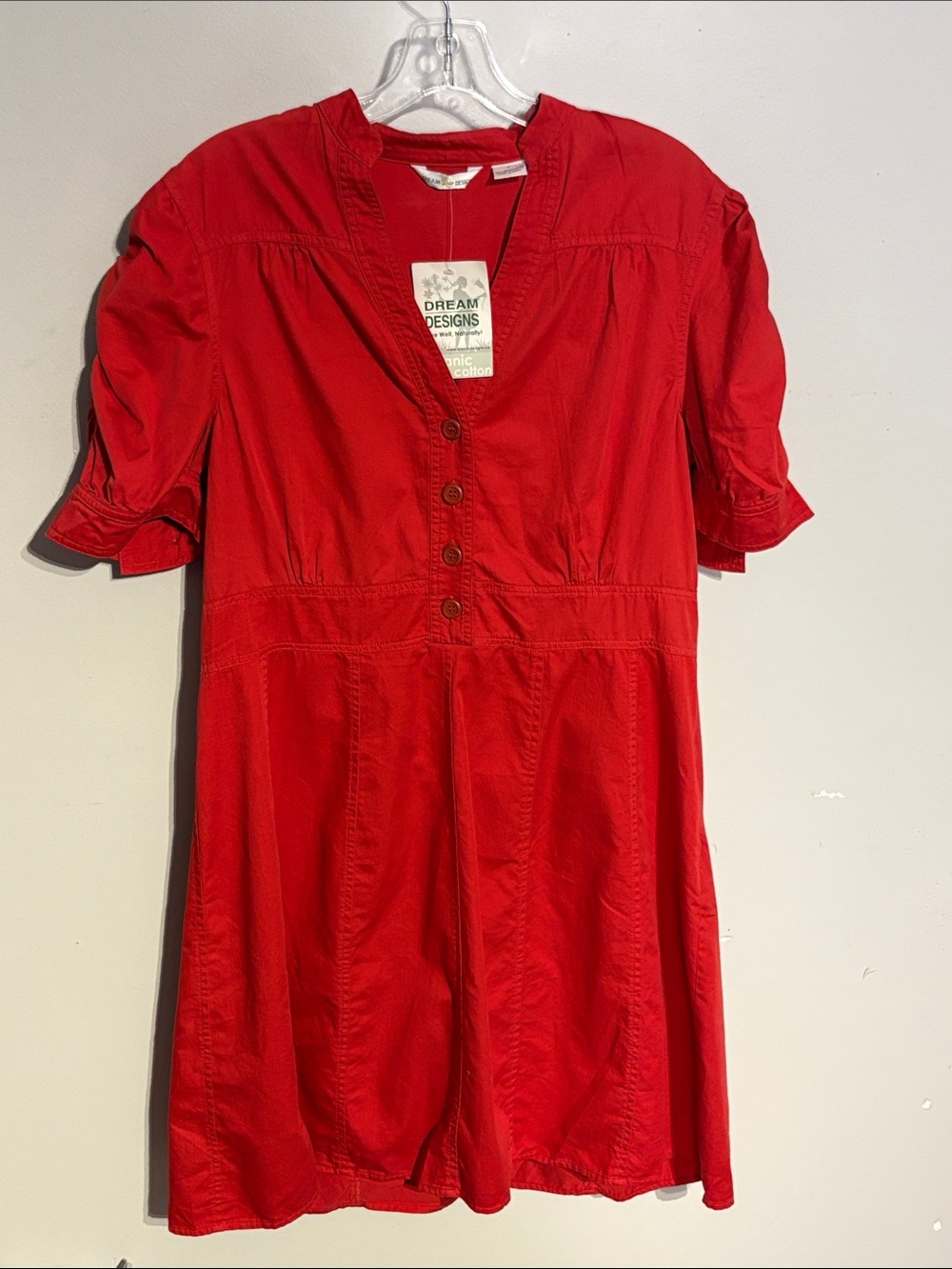 Red Midi Dress with Button Front